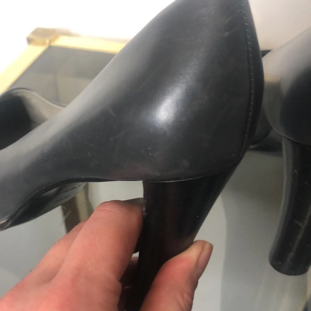 Prada grey pointed toe leather chunky heel pump size 7.5​ - Picture 5 of 9